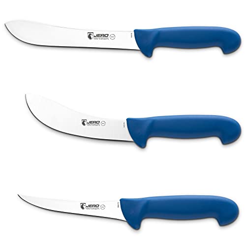 Jero 3 Piece Pro Butcher Meat Processing Set – Butcher Knife, Skinning Knife, and Boning Knife