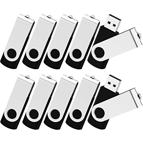 KOOTION 10PCS 2GB USB Flash Drives USB 2.0 Flash Drives Memory Stick Fold Storage Thumb Drive Pen Swivel Design Black 【Ships from USA】