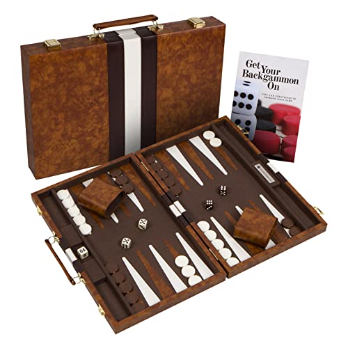 Get The Games Out Top Backgammon Set – Travel Backgammon Sets for Adults – Small Travel Size Classic Backgammon Board Game Case – Includes Strategy Guide & Full 15 Pieces (Brown Edition, Small)