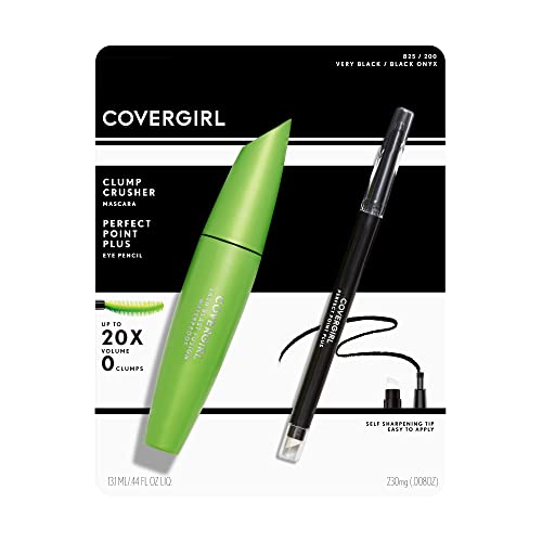COVERGIRL Clump Crusher Mascara & Perfect Point Plus Eye Pencil Value Pack of 1, Mascara, Volume Mascara, Volume and Length Mascara, Lengthening Mascara, Monster Volume, Crush Those Clumps