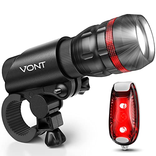 Vont Bike Lights, Bicycle Light Installs in Seconds Without Tools, Powerful Bike Headlight Compatible with: Mountain, Kids, Street, Bikes, Front & Back Illumination, 2X Longer Battery Life, Waterproof