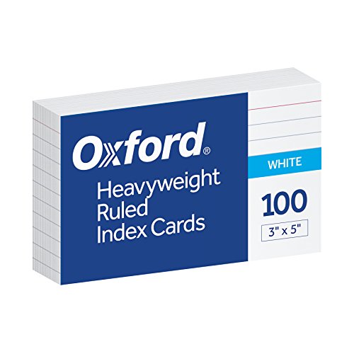 Oxford Heavyweight Ruled Index Cards, 3″ x 5″, White, 100 Per Pack (63500)
