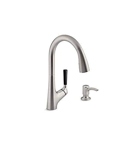 Kohler K-R562-SD-VS Malleco Pull-down Kitchen Sink Faucet with Soap/Lotion Dispenser, Vibrant Stainless