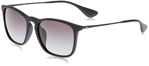 Ray-Ban RB4187F Chris Low Bridge Fit Square Sunglasses, Rubber Black/Light Grey Gradient Dark Grey, 54 mm