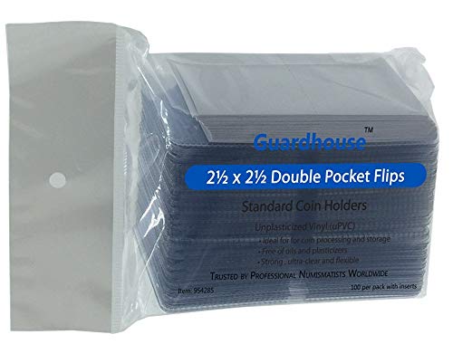 Guardhouse 2.5 x 2.5 Double-Pocket Unplasticized Coin Flips Pack of 100 with Inserts