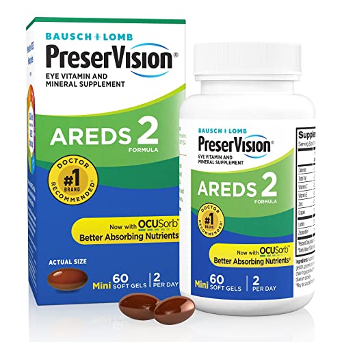 PreserVision AREDS 2 Eye Vitamin & Mineral Supplement, Contains Lutein, Vitamin C, Zeaxanthin, Zinc & Vitamin E, 60 Softgels (Packaging May Vary)