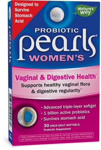 Nature’s Way Probiotic Pearls Women’s Probiotic Supplement, Vaginal & Digestive Health*, 1 Billion Cultures, No Refrigeration Required, 30 Softgels