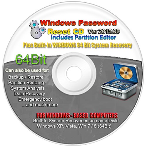 LATEST VERSION 2015.07 Recovery Boot Password Reset CD Plus for Windows XP, Vista, 7, 8 (All Versions of Windows)