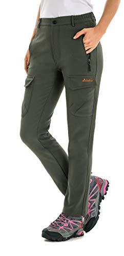 clothin Women’s Insulated Pants Fleece Lined Snow Pants Softshell Water and Wind-Resistant Army Green 10
