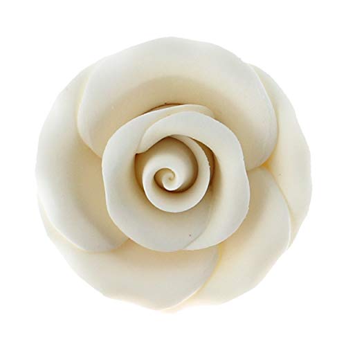 Global Sugar Art Premium Rose Edible Sugar Cake Flowers, White Medium Unwired, 25 Count by Chef Alan Tetreault