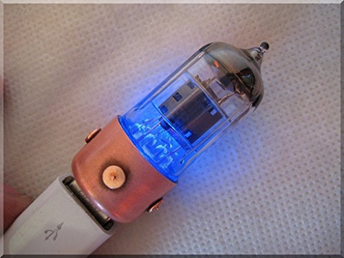 Handmade 64GB Blue Pentode Electron Vacuum Tube USB 3.1 Flash Drive with Wood Stand. Steampunk/Industrial Style