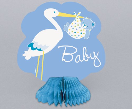 6″ Mini Blue Stork Boy Baby Shower Centerpiece Decorations, 4ct