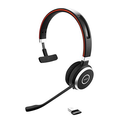 Jabra Evolve 65 UC Wireless Headset, Mono – Includes Link 370 USB Adapter – Bluetooth Headset with Industry-Leading Wireless Performance, Passive Noise Cancellation, All Day Battery
