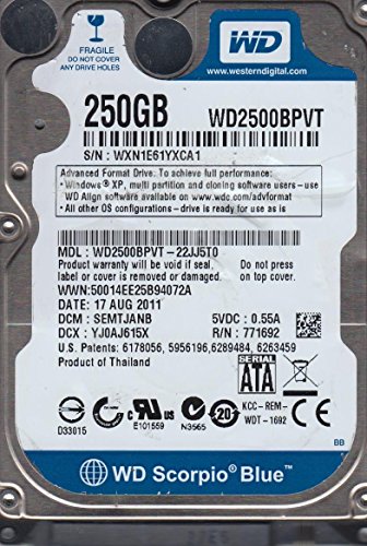 Western Digital WD2500BPVT – 22JJ5T0 250GB 5400 WD2500BPVT – 22JJ5T0 SATA T0 Laptop 2.5″ 978