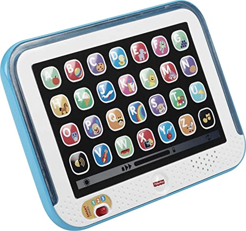 Fisher-Price Pretend Tablet Learning Toy with Lights Music and Smart Stages Educational Content for Baby and Toddler, Blue​
