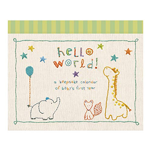 C.R. Gibson Animals ‘Hello World’ Baby Calendar Baby First Year Tracker, 11” W x 18” H