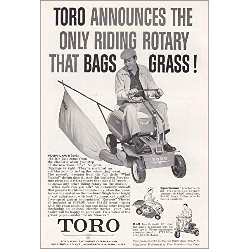 RelicPaper 1960 Toro: Riding Rotary That Bags Grass, Toro Print Ad