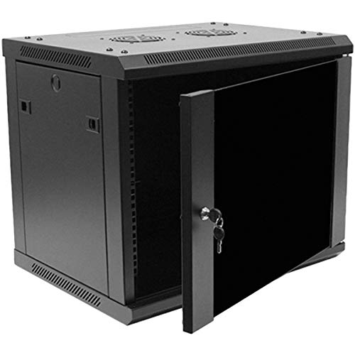 NavePoint 9U Wall Mount Network Cabinet for 19” IT Equipment, A/V, Tempered Glass Door, Side Panels, Locks, 2 Fans, 450mm Depth, Max Weight 132 lbs