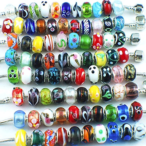 RUBYCA Murano Glass Beads Fit European Charm Bracelet Spacer by eART 50pcs Mix