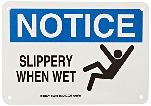 Brady 129115 Machine and Operational Sign, Legend”Slippery When Wet”, 7″ Height, 10″ Width, Black, Blue, Red on White,Black, Blue, and White