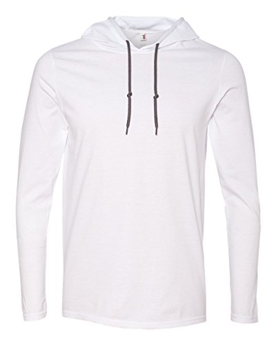 Anvil 987AN Ringspun Long-Sleeve Hooded T-Shirt – White/Dark Grey -XL