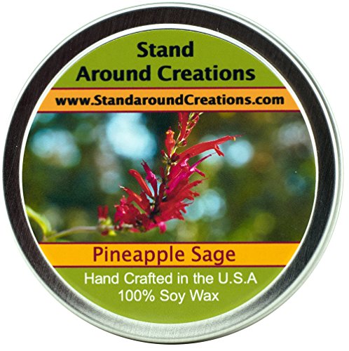 Premium 100% All Natural Soy Wax Aromatherapy Candle – 8oz Tin – Pineapple/Sage: Is a fragrant garden herb that attracts hummingbirds and butterflies to its edible red blooms. An exotic blend of sweet pineapple and aromatic sage.
