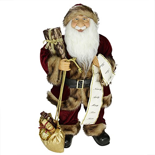 Northlight E76526 24″ Woodland Standing Santa Claus Christmas Figure with Name List and Gift Bag
