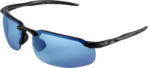 Bullhead Safety Eyewear Swordfish Polarized Safety Glasses,ANSI Z87+,Blue Light Glasses with UV Light Protection and Anti-Scratch Coating,Blue Mirror Lenses,Matte Black Frame,One size fits all