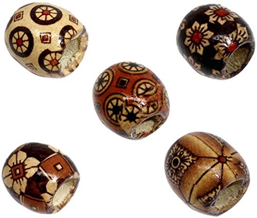 Housweety 100 Mixed Painted Drum Wood Spacer Beads 17x16mm, Round Loose Wood Beads Bulk for Braids, African Beads for Hair, Jewelry Making, Craft DIY, Macrame Rosary Bracelet Necklace Making