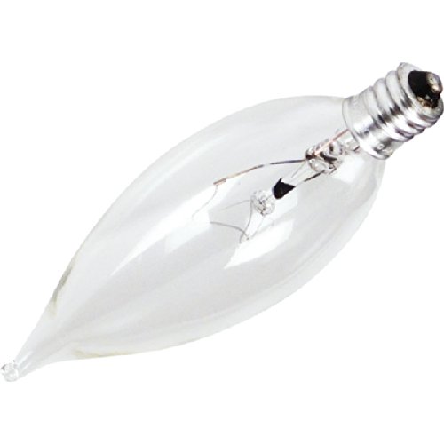 Sylvania Incandescent Light Bulb (12 pack) 15 watt – 120 volt – B10 – Candelabra Screw (E12) Base – Clear – Double Life – Flame Tip – Decor
