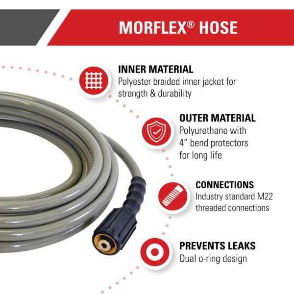 Simpson Cleaning 40224 Morflex Series 3300 PSI Pressure Washer Hose, Cold Water Use, 1/4 Inch Inner Diameter, 25 Feet, Natural