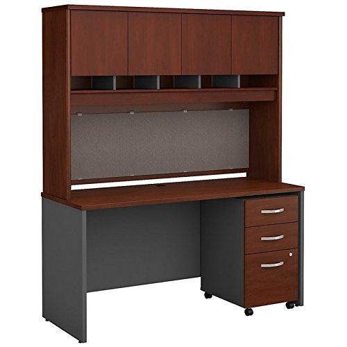 Bush Business Furniture Series C Office Desk with Hutch and Mobile File Cabinet, 60W x 24D, Hansen Cherry