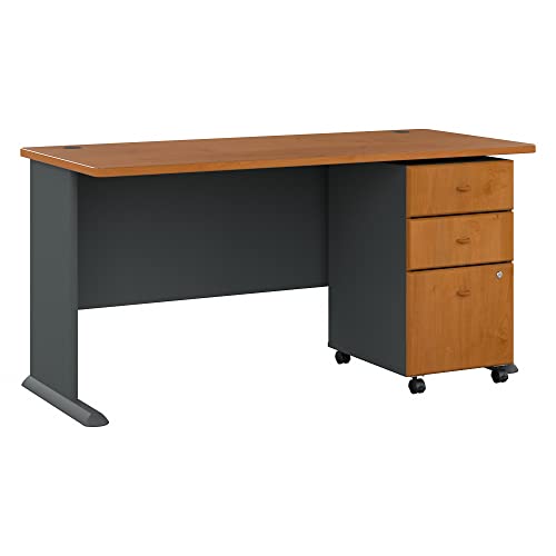 Bush Business Furniture Series A 60W Desk with Mobile File Cabinet in Natural Cherry and Slate
