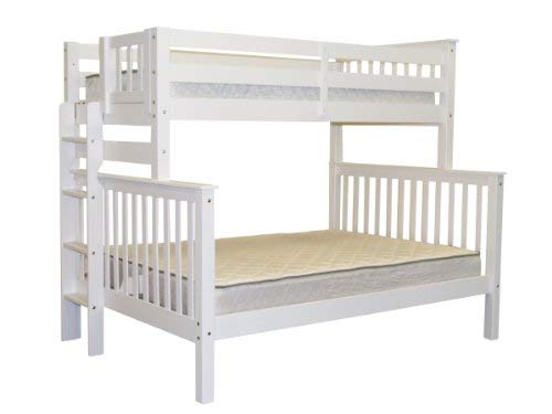 Bedz King Bunk Beds Twin over Full Mission Style with End Ladder, White