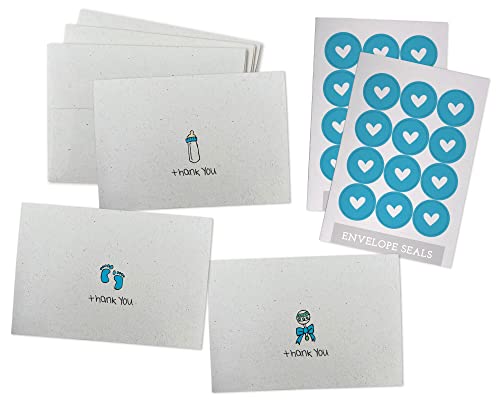 Blue Baby Thank You Cards Collection – 24 Cards with Envelopes & Colorful Sticker Seals