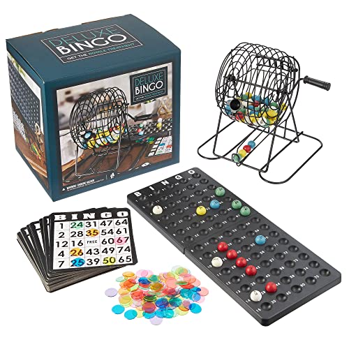 Royal Bingo Supplies Bingo Game Set for Adults, Seniors, Family & Kids – 50 Cards 300 Chips 75 Balls, Roller Cage & Board – Deluxe Set