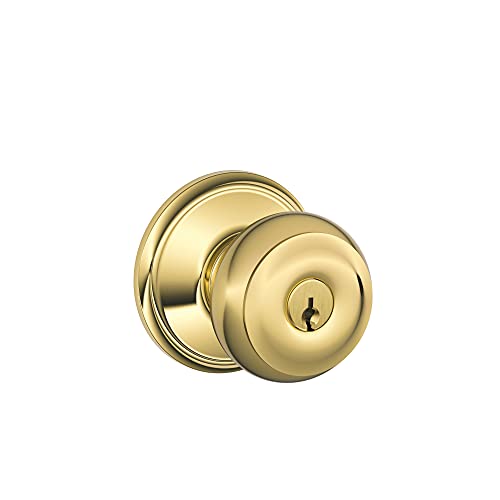 Schlage F51A GEO 505 605 Georgian Door Knob, Keyed Entry Lock, Bright Brass