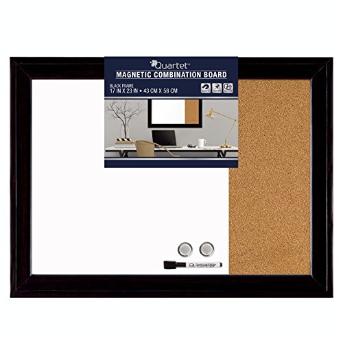 Quartet Combination Magnetic Whiteboard & Corkboard, 17″ x 23″, Combo White Board & Cork Board, Home Décor, Black Frame (79283)
