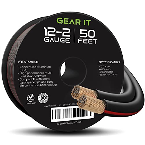12AWG Speaker Wire, GearIT Pro Series 12 AWG Gauge Speaker Wire Cable (50 Feet / 15.24 Meters) Great Use for Home Theater Speakers and Car Speakers Black