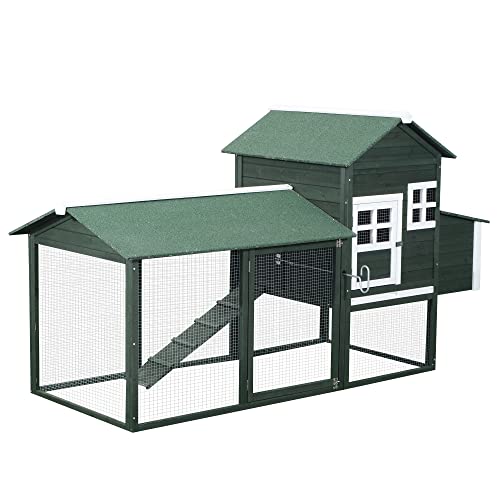 PawHut 83″ Wooden Backyard Chicken Coop with Covered Run and Nesting Box