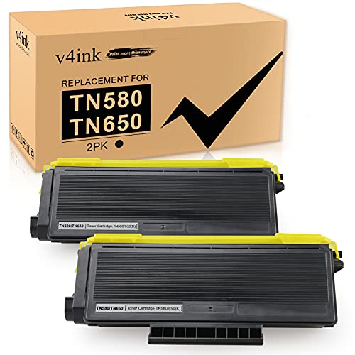 v4ink 2-Pack Compatible Toner Cartridge Replacement for Brother TN580 TN620 TN650 High-Yield Work with HL-5240 HL-5250 HL-5340 HL-5370 MFC-8460 MFC-8480 MFC-8680 MFC-8690 MFC-8860 MFC-8890 Series