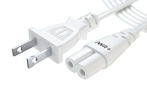 White TV Power Cord 12Ft Cable for Samsung LG TCL Sony: 2 Prong AC Wall Plug 2-Slot LED LCD Insignia Sharp Toshiba JVC Hisense Electronics UN65KS8000FXZA UN40J5200AFXZA 43UH6100 UL Listed