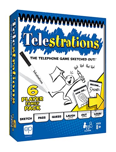 USAOPOLY Telestrations Original 6 Player | Family Board Game | A Fun Family Game for Kids and Adults | Family Game Night Just Got Better | The Telephone Game Sketched Out