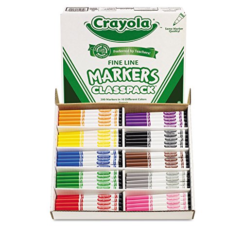 Crayola 588210 Non-Washable Classpack Markers, Fine Point, Ten Assorted Colors, 200/Box