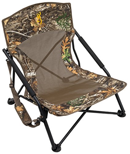 Browning Strutter Camo Turkey Hunting Chair with Foldable Low Profile Compact Design, Durable Steel Frame, and Padded Shoulder Carry Strap & Bag, MC (Wide) Realtree Edge