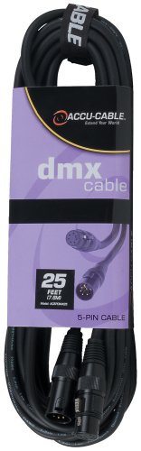 Accu Cable AC5PDMX25, DMX Stage Light Cable, 5 Pin Male to 5Pin Female Connection (25 FT)