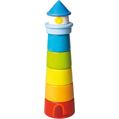 HABA Lighthouse Wooden Rainbow Stacker – 8 Piece Set (Made in Germany)