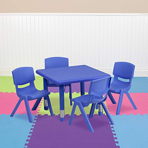 Flash Furniture 24” Square Blue Plastic Height Adjustable Activity Table Set with 4 Chairs