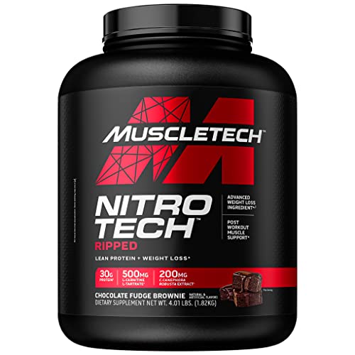 MuscleTech Nitro-Tech Ripped | Lean Whey Protein Powder | Whey Protein Isolate | Weight Loss Protein Powder for Women & Men | Chocolate, 4 lbs (42 Servings)