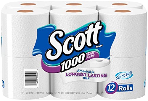 Scott Regular Roll Toilet Tissue, 1 Ply, White, 12 Rolls
